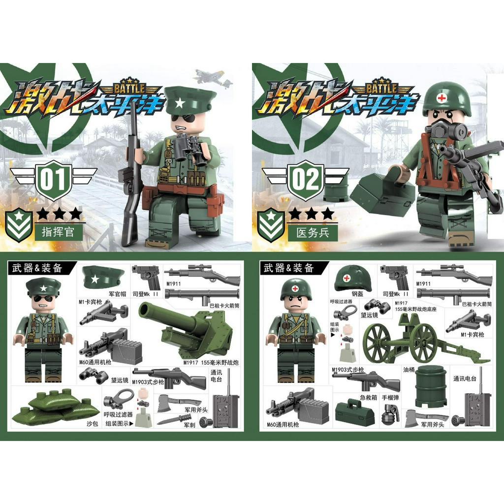Đồ chơi lắp ráp minifigure mô hình lính chiến đấu – hạm đội Thái Bình Dương kèm vũ khí và bối cảnh cho bé