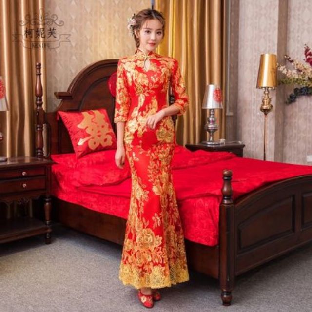 HÀNG ORDER_CHÁT VỚI SHOP TRƯỚC KHI ĐẶT HÀNG_Đầm đỏ hoa dạ hội thời trang cô dâu_Có ảnh thật khách mặc