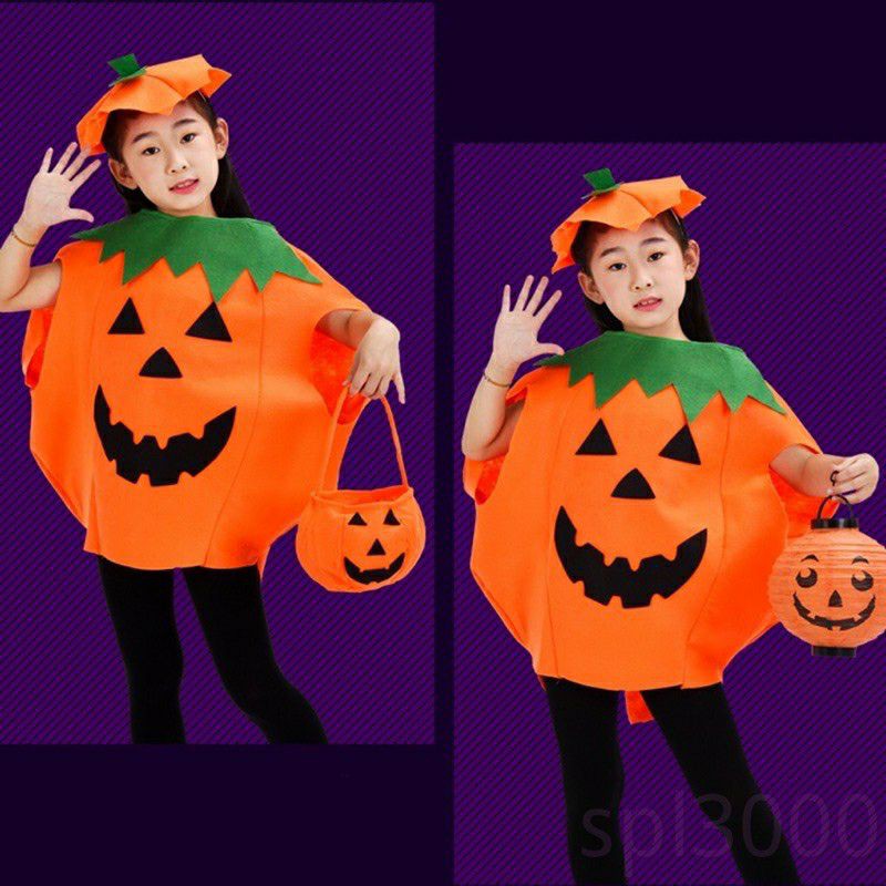Bộ áo choàng kèm nón có họa tiết bí ngô 3D hóa trang halloween