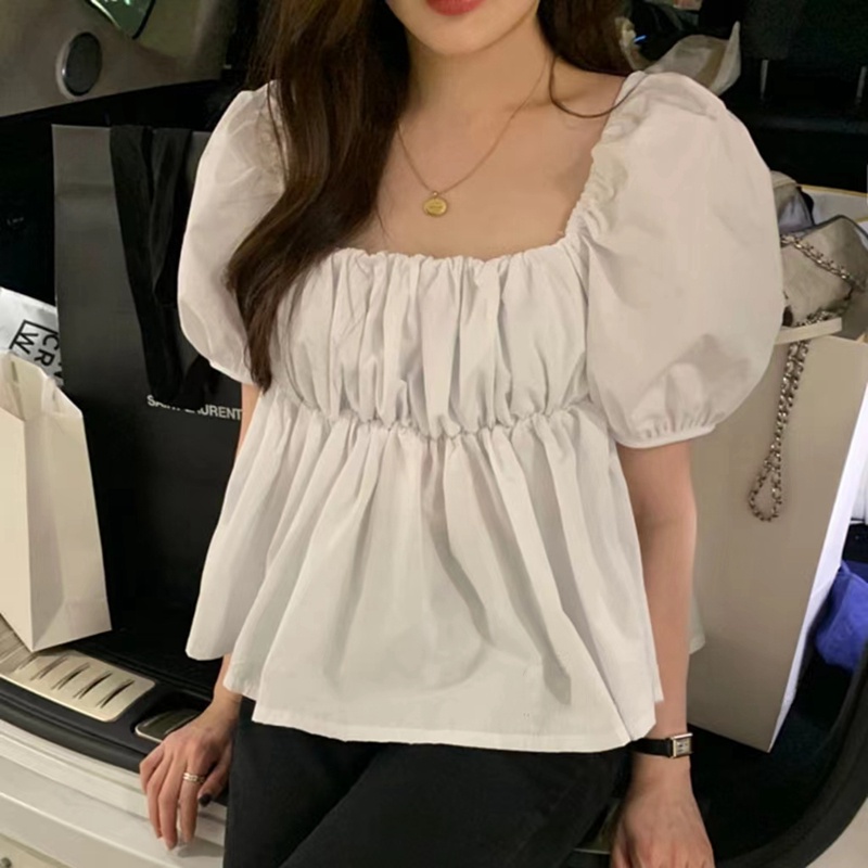 Hàng Mới Về Áo Nữ Cổ Vuông Tay Ngắn Phong Cách Hàn Quốc Baju Wanita Lengan Panjang Hàng Mới