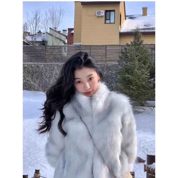 [Giao Ngay] Áo Khoác Lông Cáo Nhân Tạo Ngắn Dày Màu Gradient Thân Thiện Với Môi Trường Phong Cách Hàn Quốc Cho Nữ