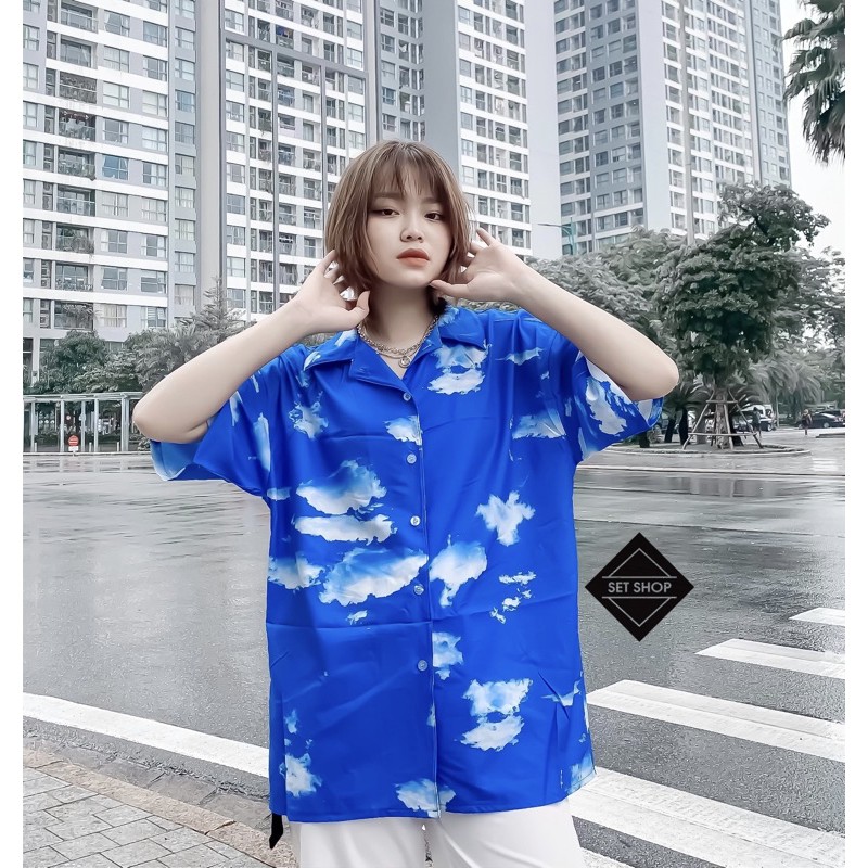 Áo sơmi xanh mây trắng