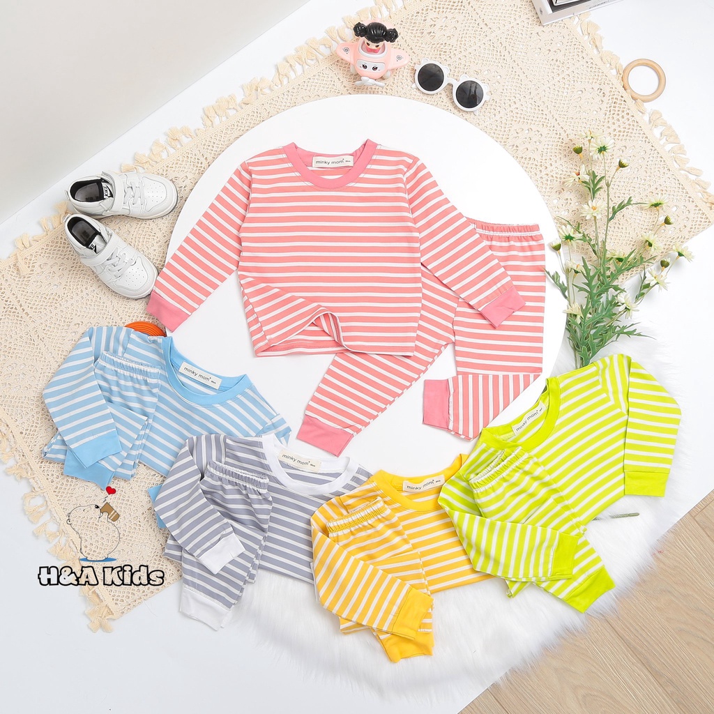 [Bé 5-28kg]Bộ Dài tay thun lạnh sọc dệt Minky Mom mềm mịn cho bé trai bé gái
