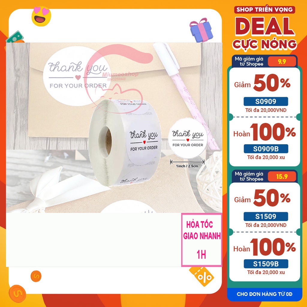 Set 500 nhãn dán cảm ơn dán quà tặng - Sticker Thank you size 2,5cm -C25