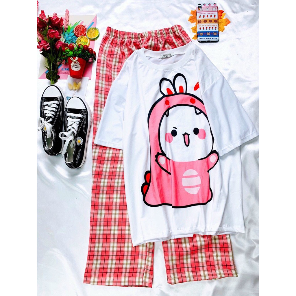 Set Đồ Bộ Nữ Quần Caro Kate Ống Rộng RUA * Đồ Bộ Hoạt Hình Freesize S.I.Z Fashion | BigBuy360 - bigbuy360.vn