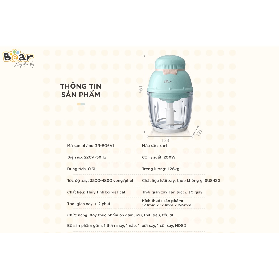 Máy xay ăn dặm mini 0.6L Bear QSJ-C02K1 (GR-B06V1)_Hàng chính hãng