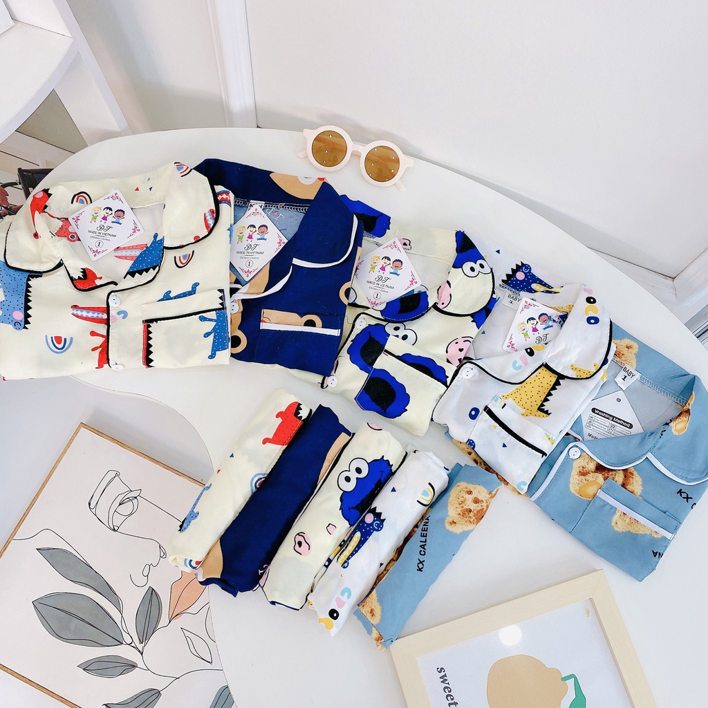 Bộ Cộc Tay Pyjama Họa Tiết Gấu Cho Bé Chất Liệu Vải Kate Mềm Mát Đủ Size Từ 8-20Kg VNXK Nhật-Hàn