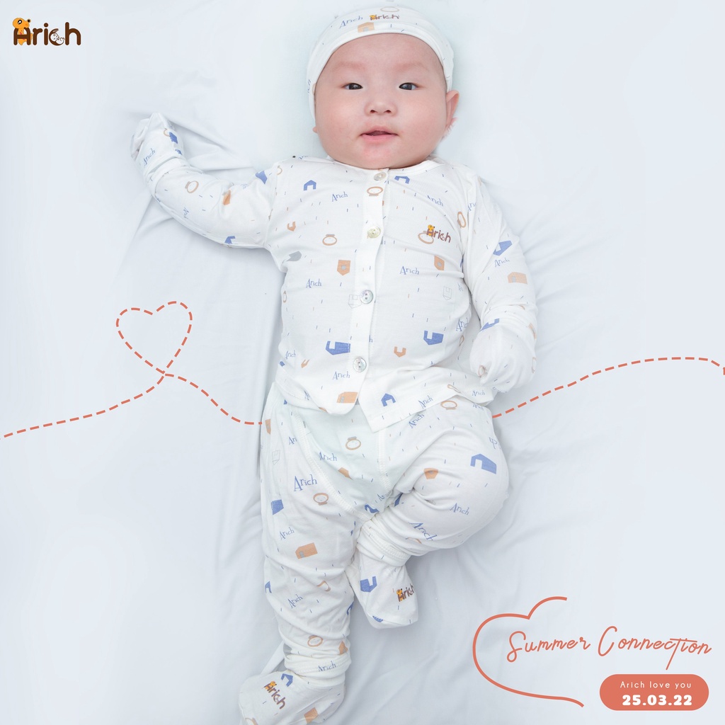 Bộ quần áo dài cài thẳng họa tiết mới Arich vải sợi tre