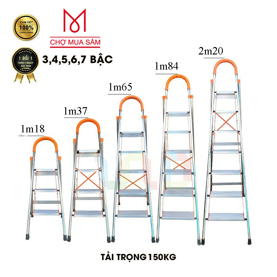 Thang Gấp Thông Minh Tay Vịn 3 4 5 6 7 Bậc Inox 304, Thang Nhôm Chữ A