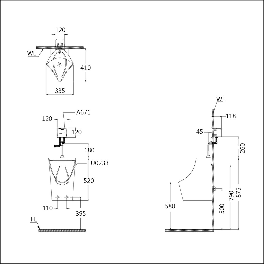 Bệ Tiểu Nam+ Xả tiểu cảm ứng - U0233+A637