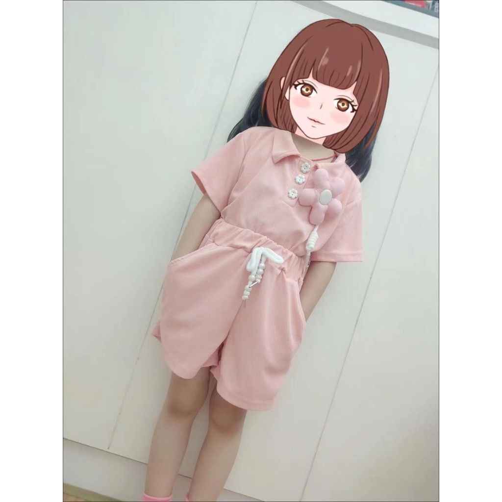 Bộ Trang Phục Hai Mảnh Áo Thun POLO Tay Ngắn Thời Trang Mùa Hè 2022 Dành Cho Bé Gái