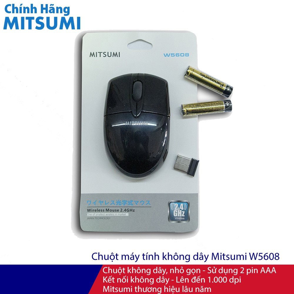 Chuột Mouse không dây MITSUMI W5608 Chính hãng (Có pin, 2xAAA, Công tắc)