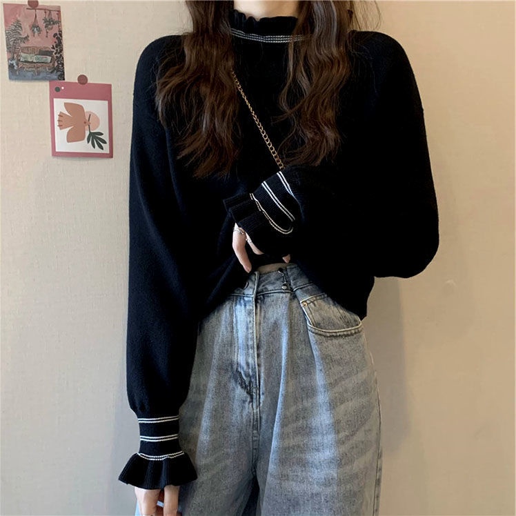 Áo Sweater Dệt Kim Cổ Lọ Dáng Rộng Thời Trang Mùa Đông Cho Nữ