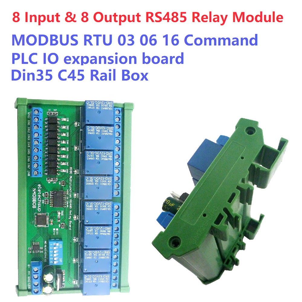 DIYMORE Mô Đun Rơ Le DC 12V 24V 8 Đầu Vào Và 8 Đầu Ra DIN35 C45 UART RS485