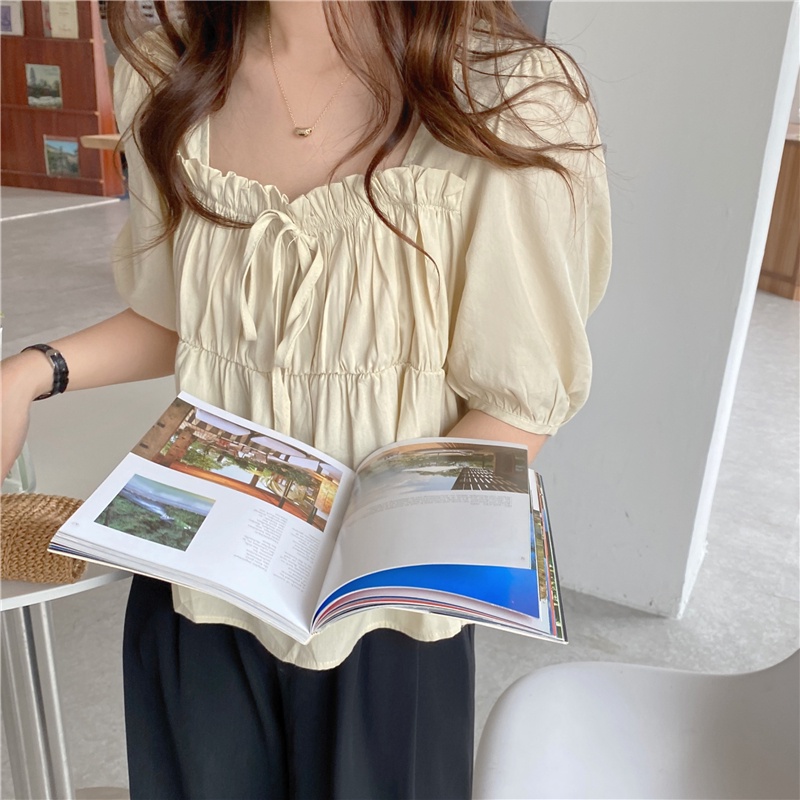 Áo kiểu nữ Thiết kế Cổ Vuông Tay bồng Lộ xương quai xanh Ulzzang Hàn Quốc Áo nữ kiểu Bánh bèo Búp bê Tiểu Thư | BigBuy360 - bigbuy360.vn