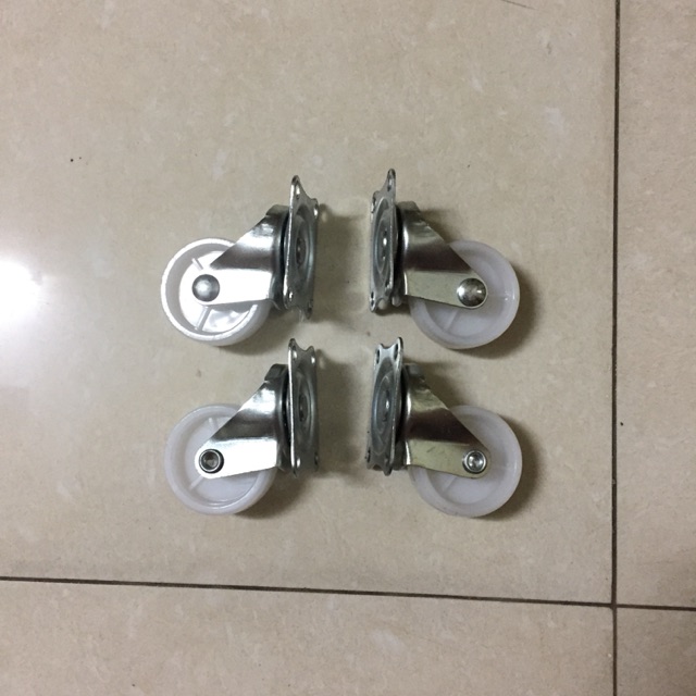 Bộ bánh xe nhựa trắng 4cm quay 360 độ