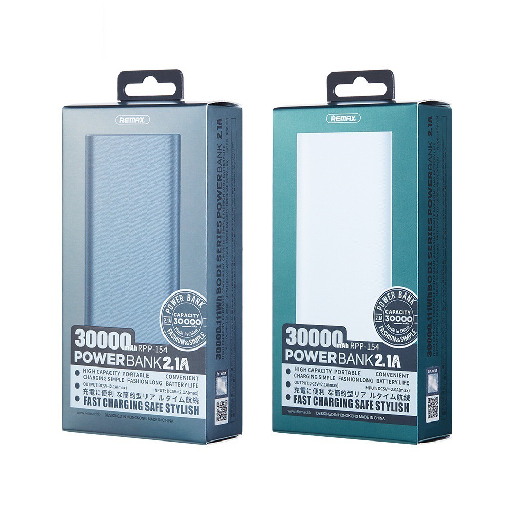 Pin sạc dự phòng Remax RPP-154 Bodi 30000mAh 2 cổng input, 4 cổng output max 2.1A - Hãng phân phối chính thức