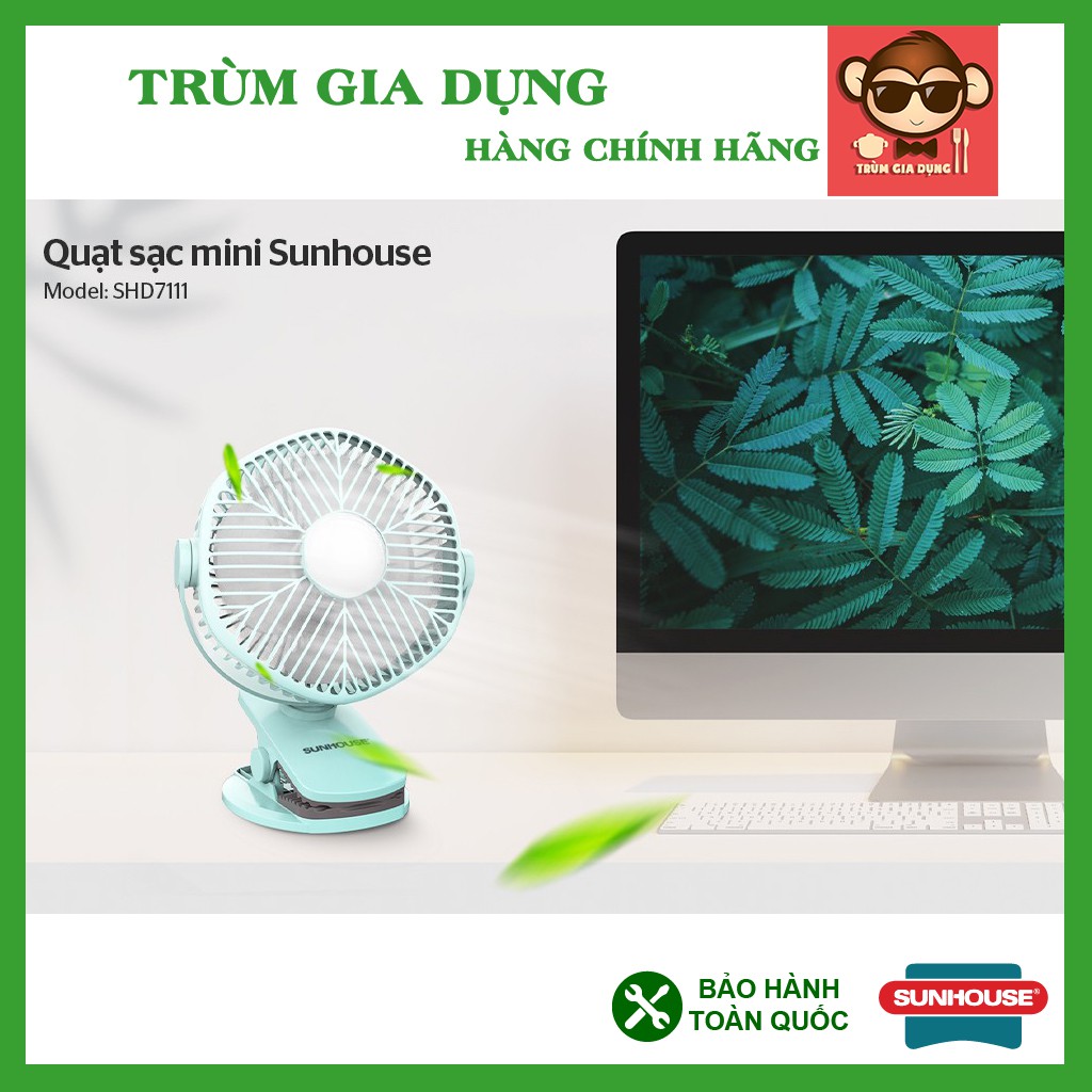 Quạt tích điện, quạt tích điện mini Sunhouse SHD7111 kẹp bàn tiện dụng, bảo hành 12 tháng toàn quốc. Sử dụng 2-5 tiếng.