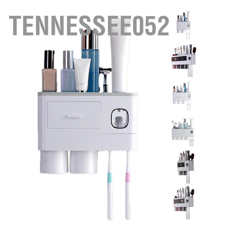 Tennessee052 Giá để bàn chải đánh răng treo tường đa chức năng hấp thụ từ tính lưu trữ trong phòng tắm với ngăn kéo Bộ phân phối kem