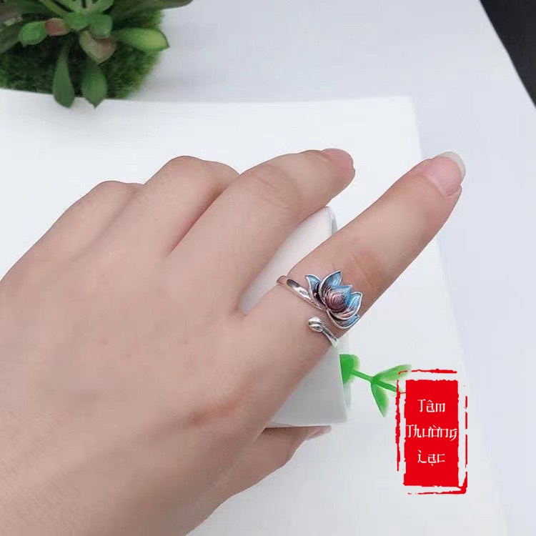 Nhẫn Phong Thuỷ Nữ Hoa Sen Phật Giáo (Có Hộp)