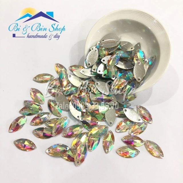 50 Viên Đá Kiếng Lá Me 7x15mm Đính Kết Trang Phục Thời Trang, Làm Phụ Kiện Handmade