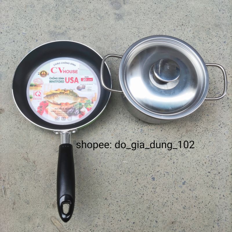 Nồi inox 16cm và Chảo hợp kim nhôm 20cm chống dính