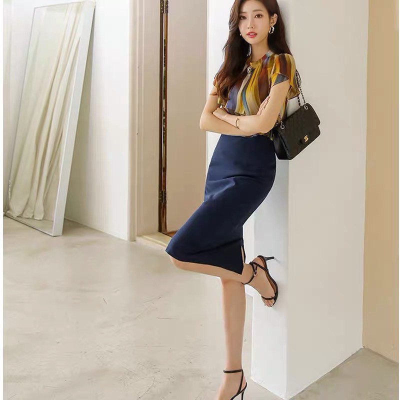 Chân Váy Bút Chì Dáng Dài Qua Gối Cao Cấp Có Xẻ Sau Bc d68cm