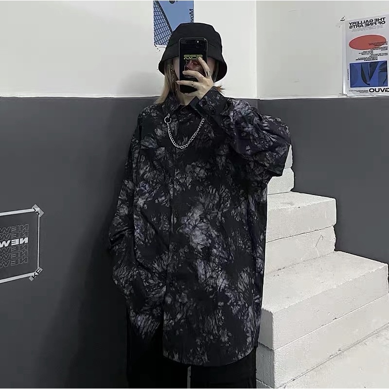 Áo sơmi loang dài tay ( tặng kèm dây chain cổ)