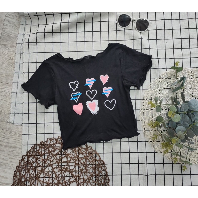 Áo thun crop in tim cute vô đối, hình thật ảnh sàn