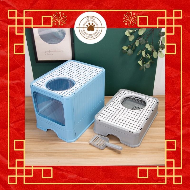 [Thế hệ mới]Nhà vệ sinh cho mèo ngăn mùi chống văng cát tuyệt đối, gấp gọn cửa tròn - Tặng kèm xẻng