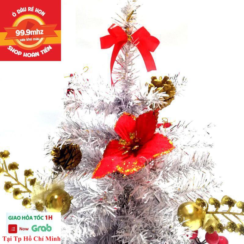 Cây Thông Noel Để Bàn 40Cm Màu Trắng Đế Nhựa Bọc Vải Đỏ