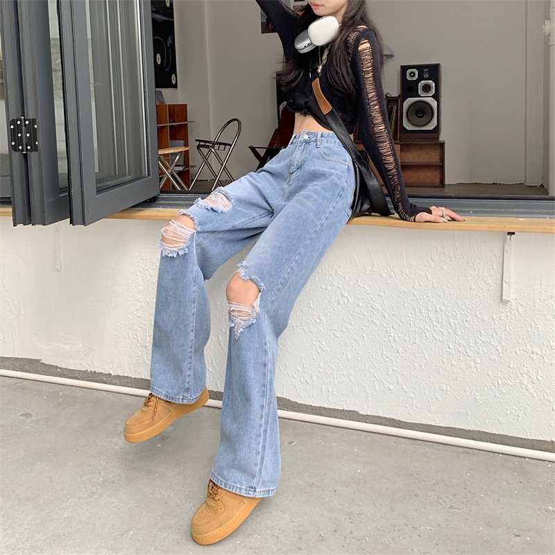 【ZHELIHANGFEI】Quần Jeans Nữ Lưng Cao Dáng Rộng Thời Trang Cá Tính