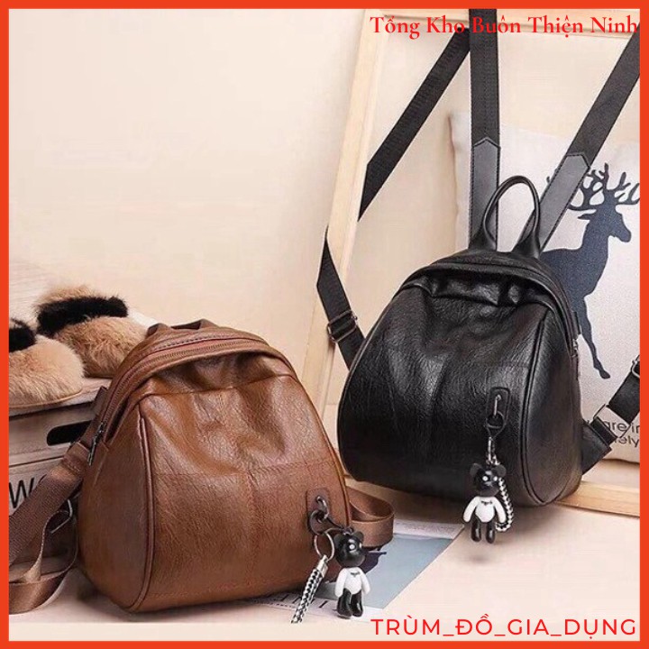 Balo nữ da mềm thời trang tặng kèm móc gấu