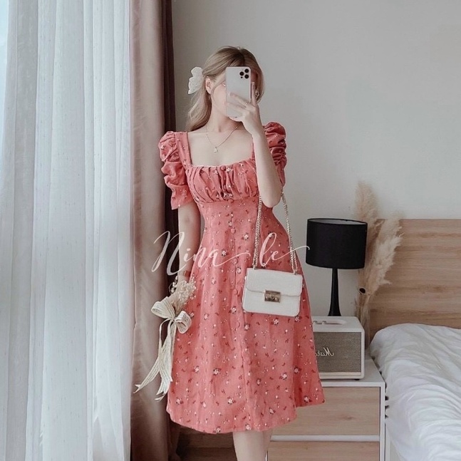 Đầm nữ lụa hoa xếp ly ngực dáng xòe xinh xắn ( có mút ) phù hợp cho các buổi tiệc đi chơi hoặc dạo phố thời trang Bella