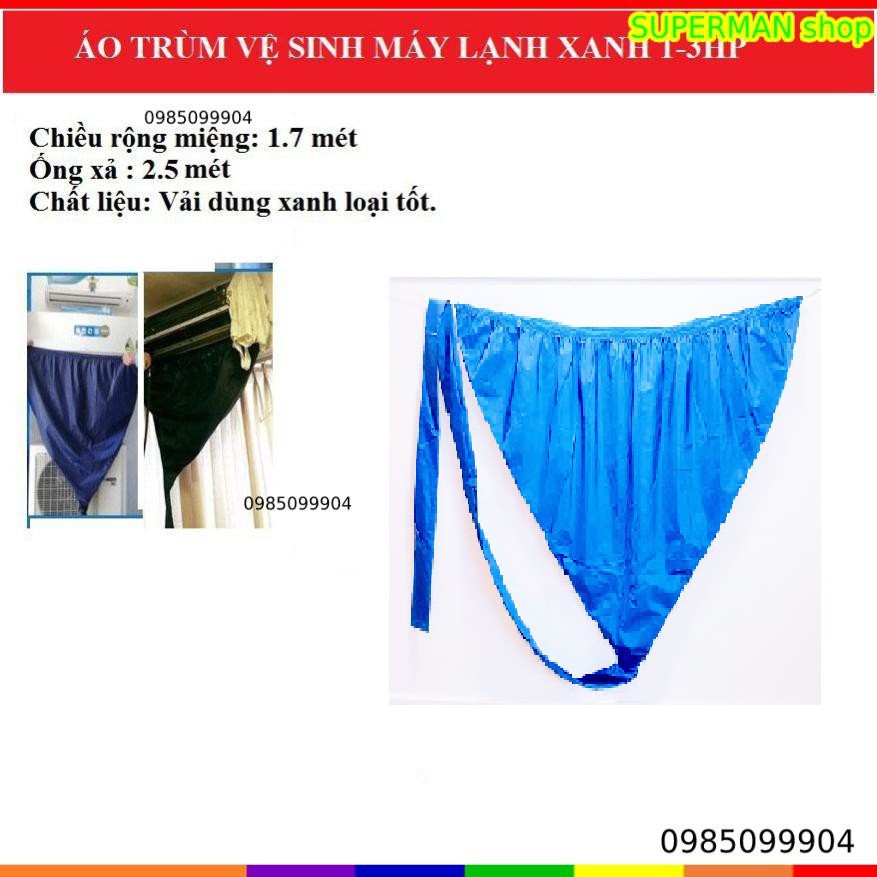 Áo trùm vệ sinh 2m5 2m 1m7 túi trùm xịt rửa máy lạnh treo tường - âm trần màu xanh lam