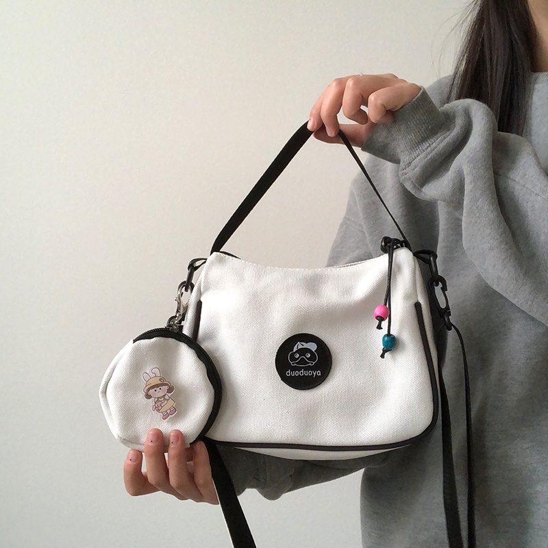 Túi đeo chéo vai IELGY chất vải canvas hình vuông đa năng có dây đeo bản rộng cho nữ