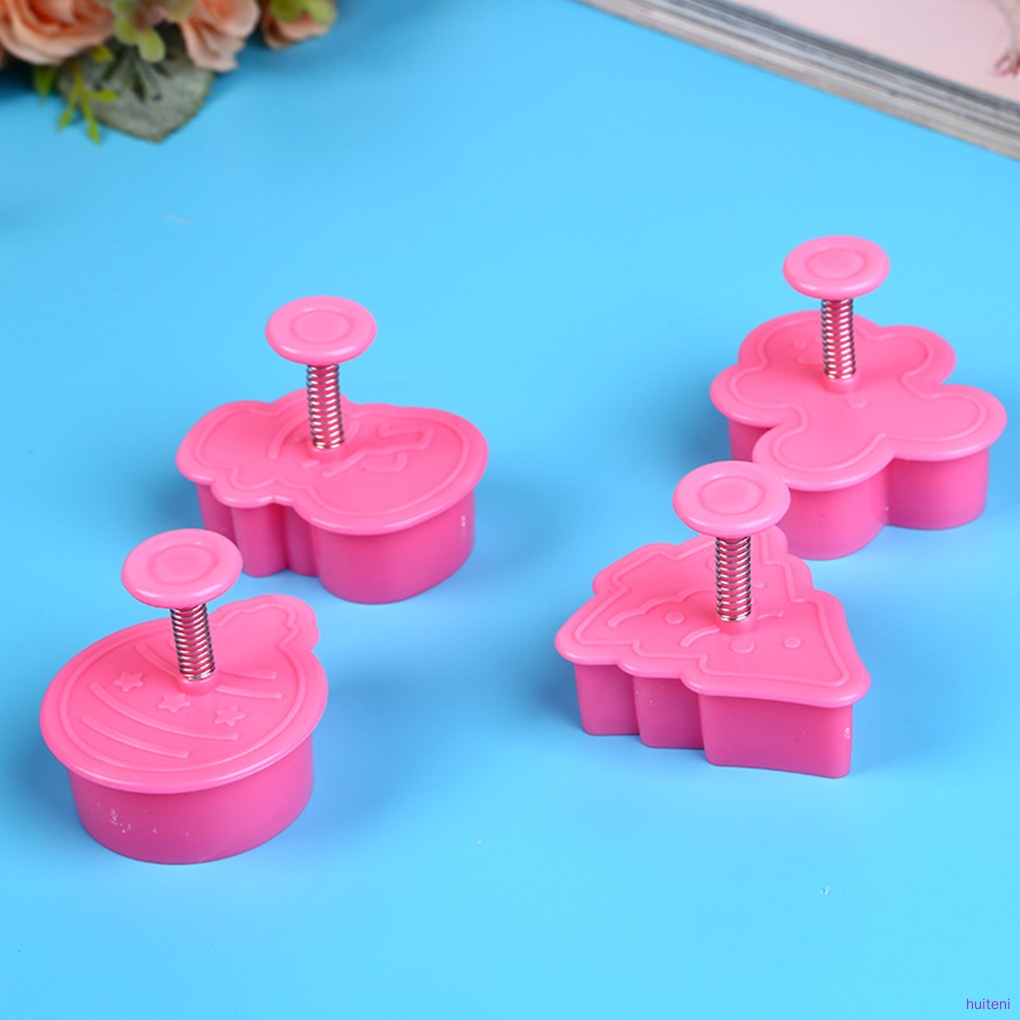 Set 4 Khuôn Cắt Làm Bánh Quy Bằng Nhựa Abs Cấp Thực Phẩm Phong Cách Giáng Sinh