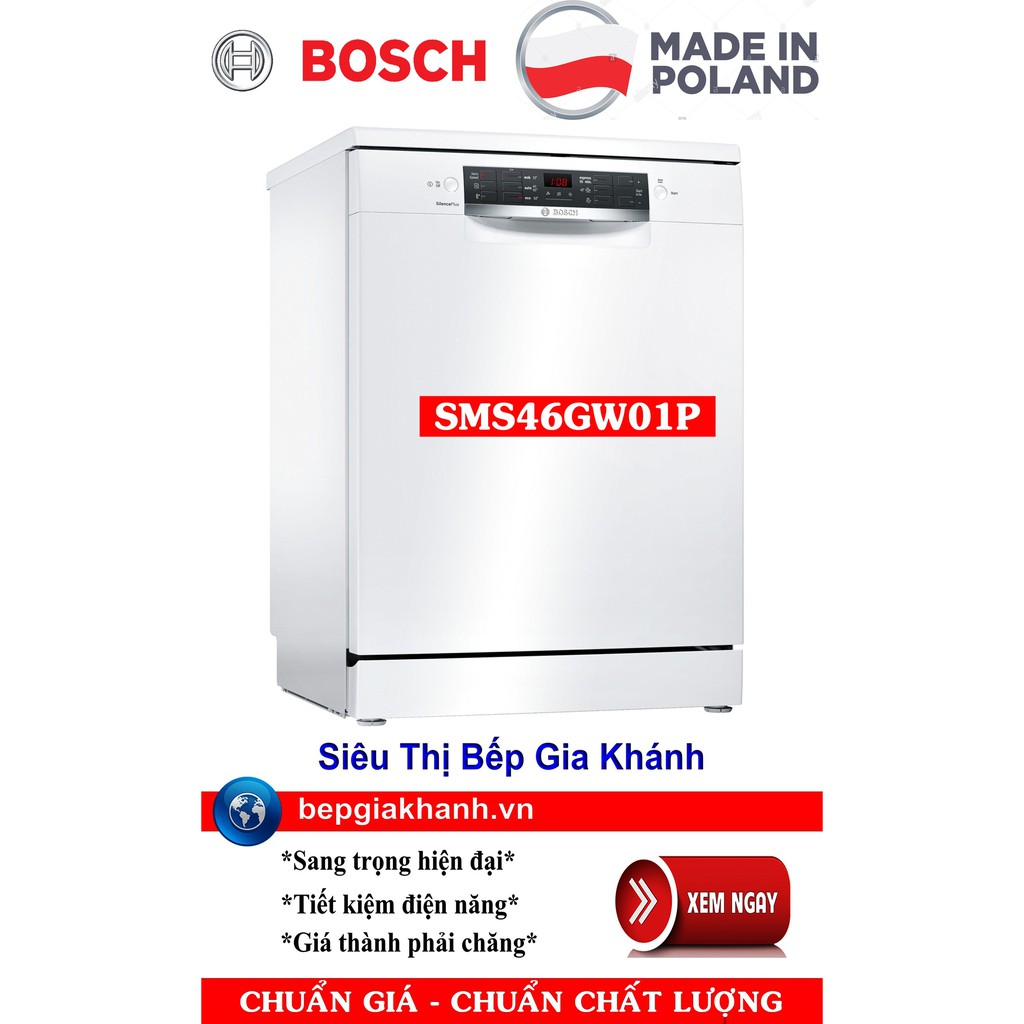 Máy rửa bát Bosch SMS46GW01P màu trắng nhập khẩu Ba Lan