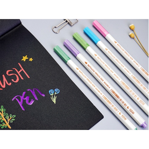 Bút brush viết calligraphy - viết sổ Bullet Journal STA nhiều màu sắc