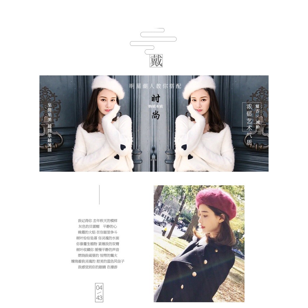Mũ nồi lông thỏ phong cách harajuku Hàn Quốc thời trang mùa đông dễ phối đồ ngọt ngào cho nữ sinh