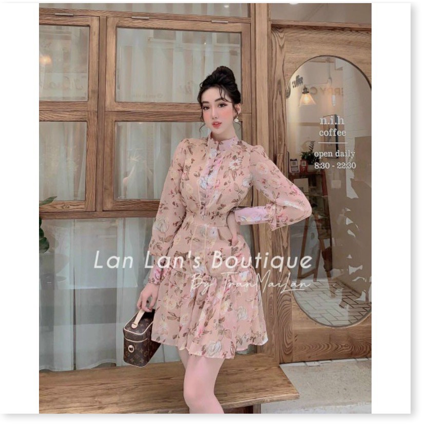 Đầm Hoa Cổ Trụ Dài Tay Form Cực Chất