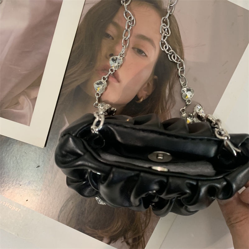 Túi Đeo Chéo Vai Bằng Da Đính Đá Hình Vuông Nhỏ Nhắn Thời Trang Cao Cấp Dành Cho Nữ