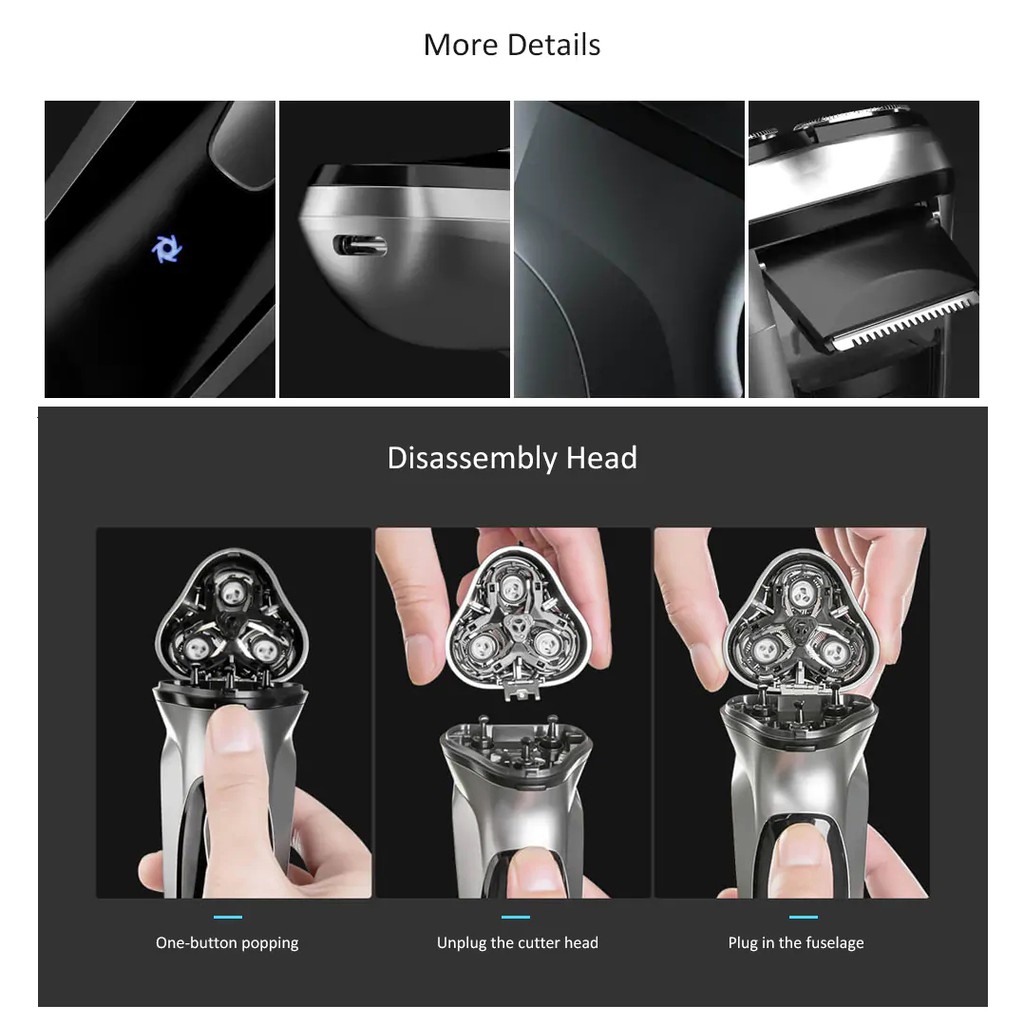 Xiaomi Youpin Máy cạo râu điện   Enchen BlackStone 3D type-C có thể sạc lại có thể rửa sạch màu đen
