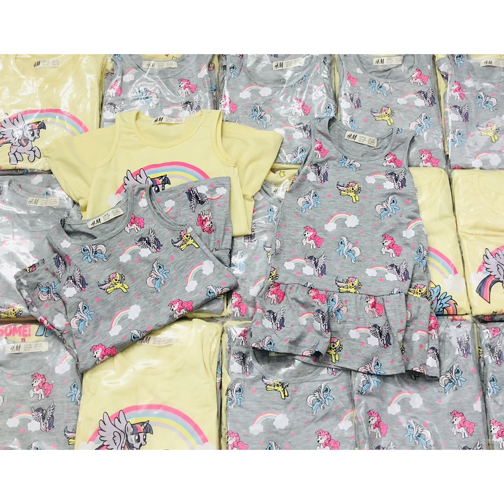 Váy đầm cho bé gái - Set 2 váy Pony vàng ghi HM cho bé gái size 2-10t