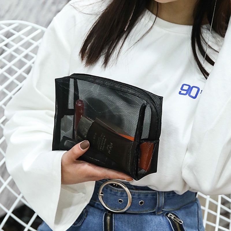 Túi Lưới Màu Đen Đựng Mỹ Phẩm Sức Chứa Lớn Có Thể Gấp Gọn Tiện Dụng