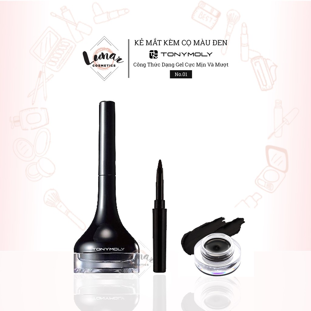 Gel Kẻ Mắt Tonymoly Kèm Cọ Màu Đen Gel Eyeliner 01 Black - Cọ Kẻ Mắt Nước Tonymoly Màu Đen Black