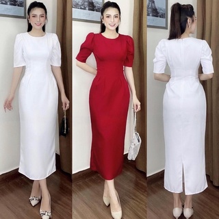 Đầm maxi cổ tròn chít eo 2 dáng váy