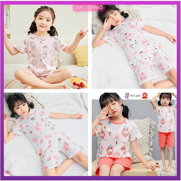 Bộ Đồ Ngủ 100% Cotton Họa Tiết Kỳ Lân/ Thỏ Thoáng Khí Thời Trang Mùa Hè Dành Cho Bé Trai Bé Gái 12-43kg