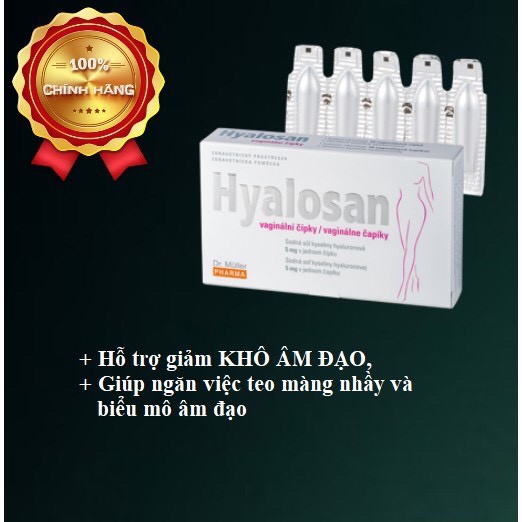 [mã khuyến mại] Giảm khô vùng kín - Hyalosan vaginal suppositories Séc (Hộp 2 vỉ * 5 viên)