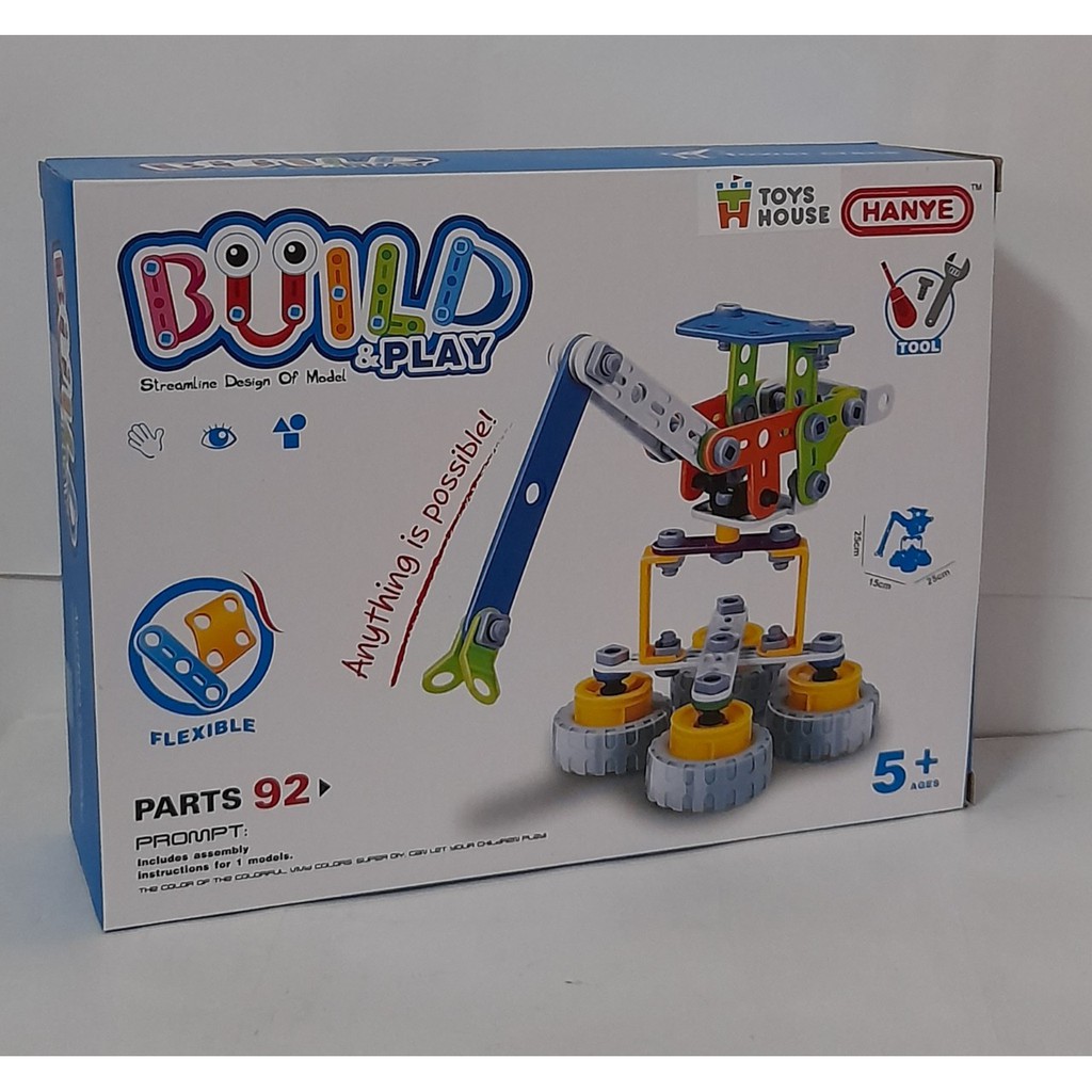 Bộ đồ chơi lắp ghép Build&Play mô hình cầ cẩu xây dựng 92 chi tiết Toyshouse 7710